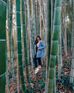 Ragazza nella Foresta di Bambù nell' orto botanico di Roma. E' uno dei posti Instagrammabili di Roma